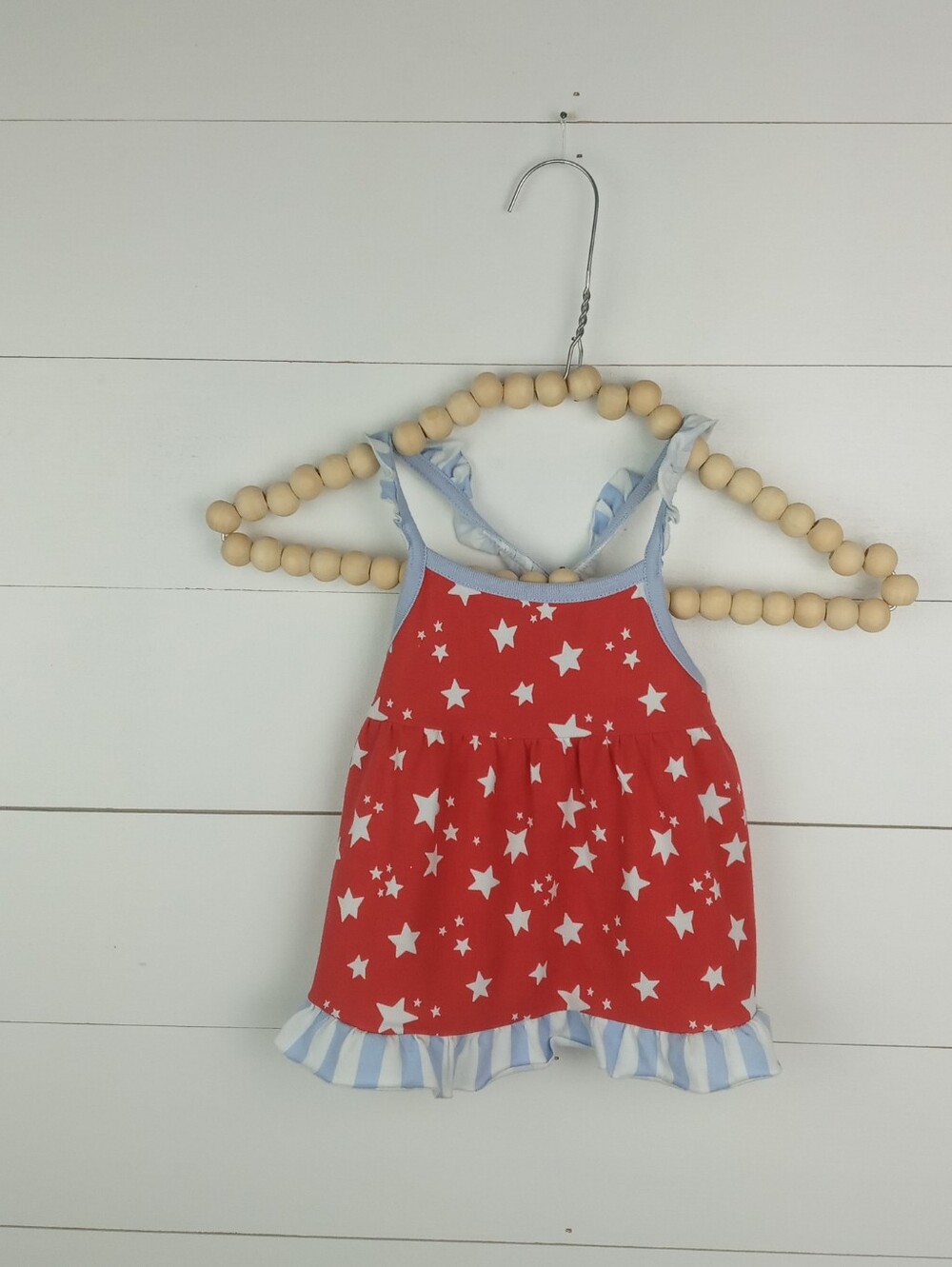 Cat & Jack girls size 6-9 mos light blue red star outfit ruffle stripe fabric